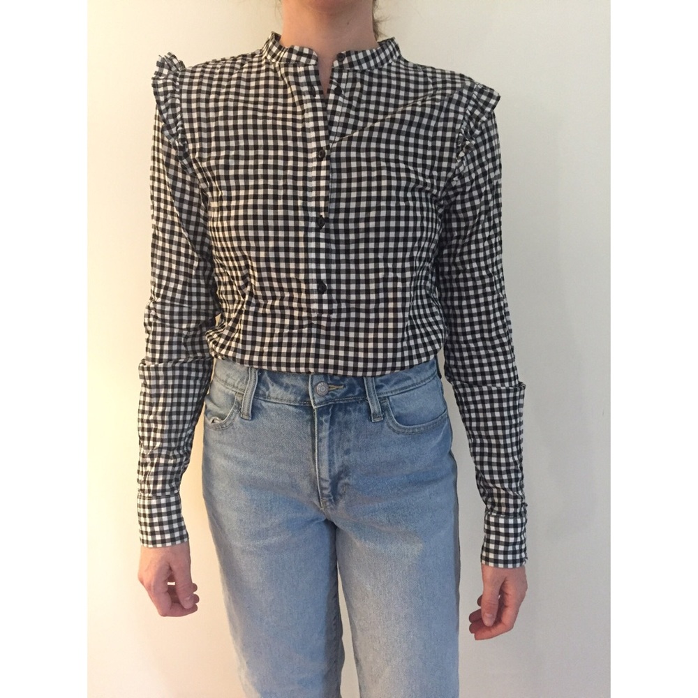 H&M Ruffle Gingham Button Up